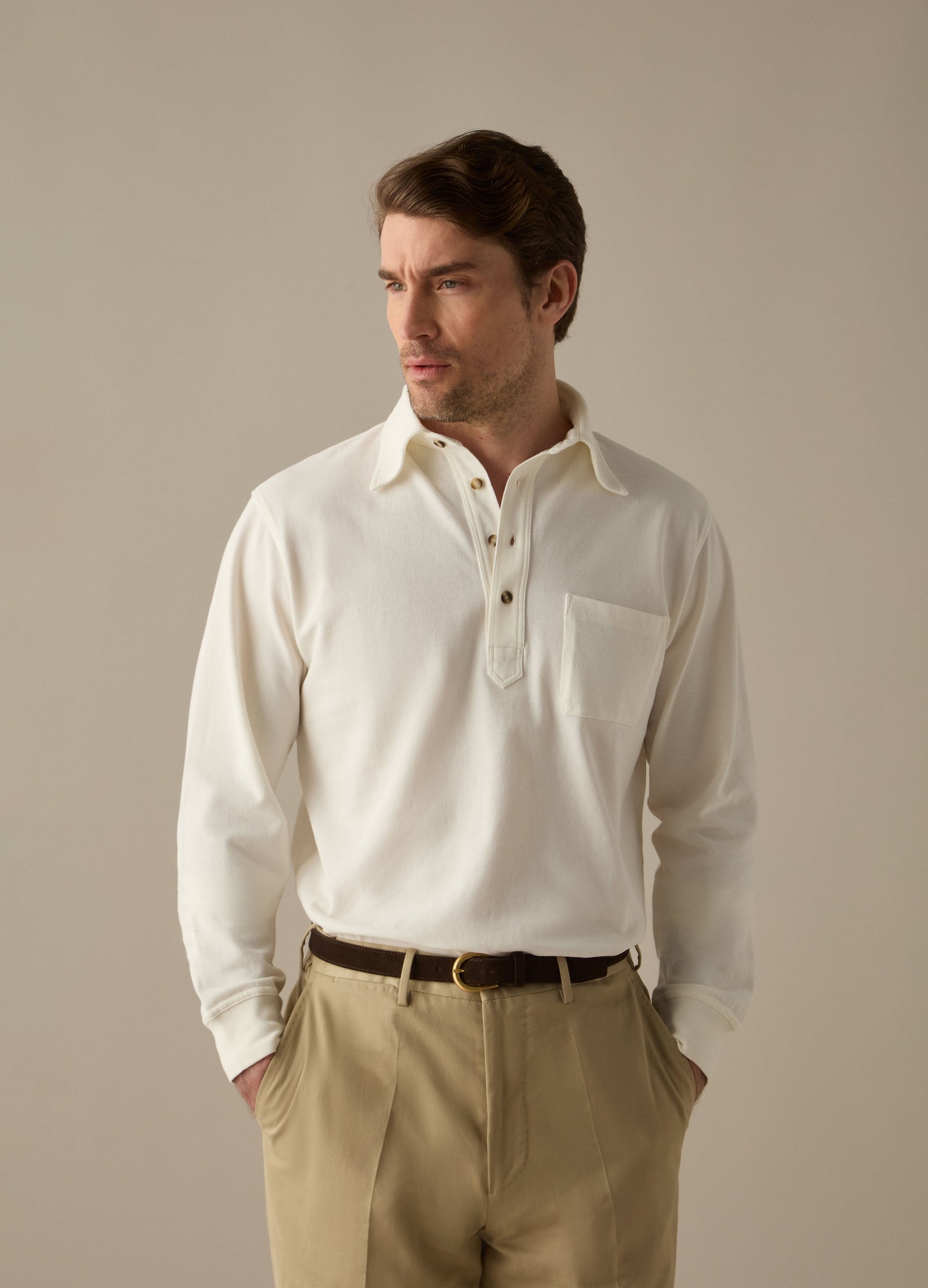 Teddy Long Sleeve Polo Shirt - White Berg & Berg